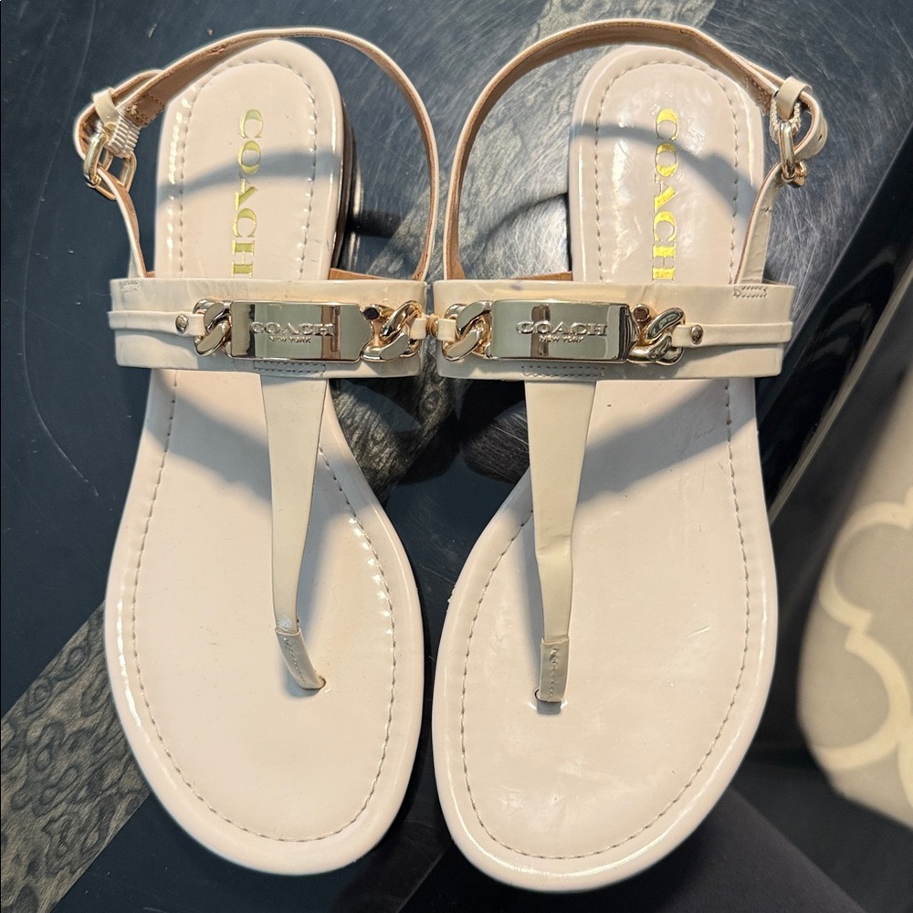 Coach Cream Sandals with Gold Details